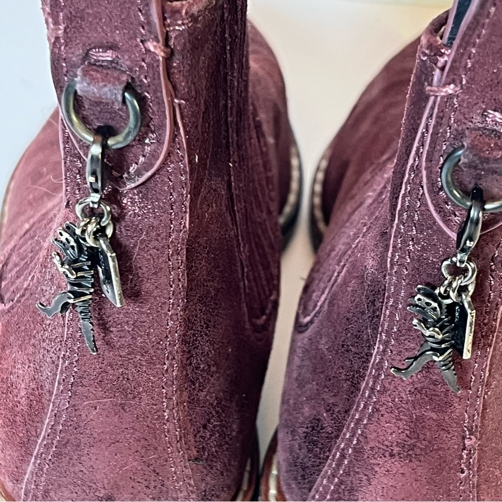 Coach Bowery Chelsea Boot Maroon Metallic Suede Western Leather Women’s Size 6 - Picture 7 of 12